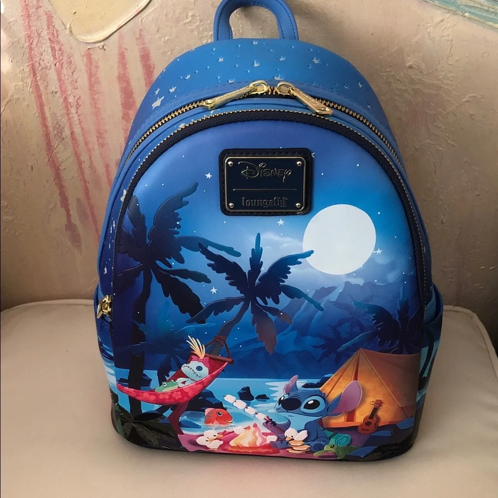 Loungefly Disney Lilo & Stitch Camping Cuties Backpack Hard Tag also glows New!